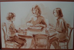 Fred, Desiree, Juliet Kubbinga aan tafel