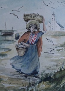 Vissersvrouw op het strand van Katwijk