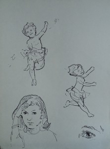 Dansende kinderen, meisje, oog   