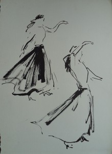 Dansende vrouw, twee poses   