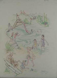 Zwemmende kinderen in het park   