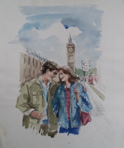 Illustratie Kluitman: man en vrouw in Londen  