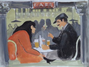 Man en vrouw in een café                                