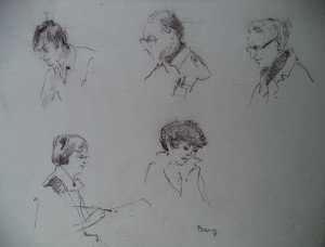 Deelnemers tekenles portretjes