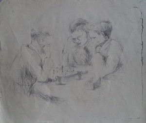 Drie broers Kwakkelstein aan het schaken                                