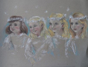 Vier meisjes verkleed als engelen?   