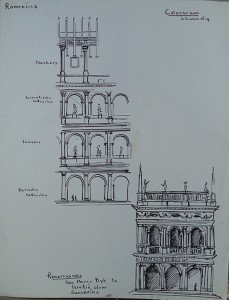 Studies naar Colosseum (Rome) en San Marco Bibliotheek (Venetië) 