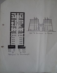Plattegrond en façade van de Chonstempel te Karnak 