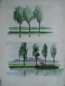Twee landschapjes met bomen en een kanaal  