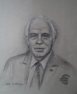 Portret van een man met Euro-broche