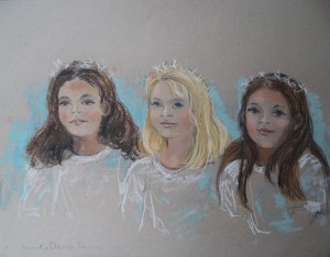 Portret van Marit, Claire en Laura als engeltjes