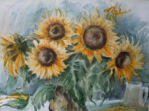 Vaas met zonnebloemen 