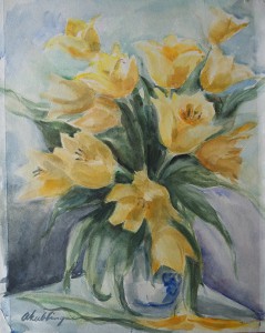 Stilleven met gele tulpen