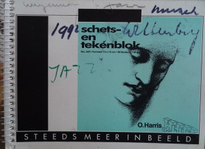 Tekenboekje met tekeningen van toneelspelers en jazzmuzikanten in de Wittenburg 