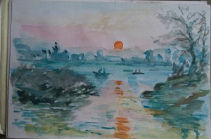 Tekenblokje van losse tekeningen, o.a. Residentie orkest met Ronald Brautigam, Wassenaar Ensemble, Pieter Nieuwland College, impressionistische aquarel, jazzband