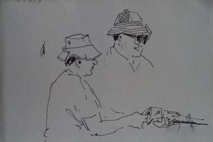 Bundel losse tekeningen van Friese meren en boten, Sail 1985, Vissende man (Fred Kubbinga?), schetsjes van Portugese musici
