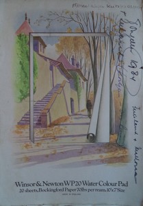 Tekenblok met tekeningen en aquarellen van Mallorca, Heeg (Friesland), Tongeren, jazzconcert Monaco, paddestoelen, huis in Kortgene