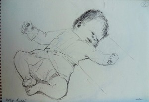 Tekenboekje met tekeningen van Fred Kubbinga jr als baby