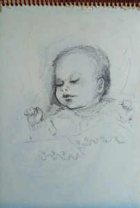 Tekenboekje met tekeningen van Fred Kubbinga jr als baby